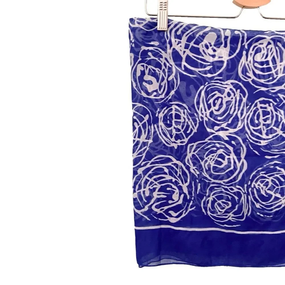 Tres- Elle Made in Italy Rose Print Blue and White Scarf in One Size